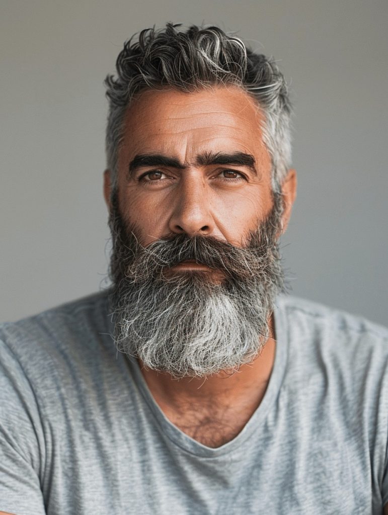 Curved High Fade with Long, Textured Beard