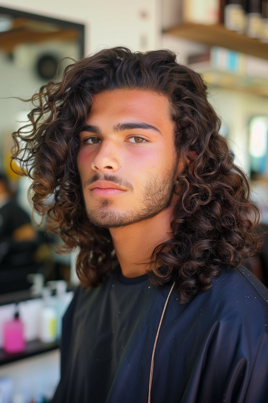 Long Natural Curls Haircuts for Men with Curly Hair
