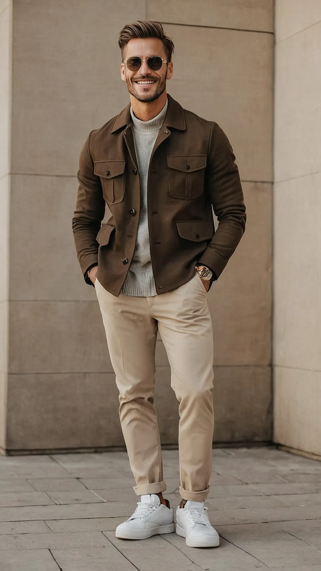 Textured Cardigan with Relaxed Chinos