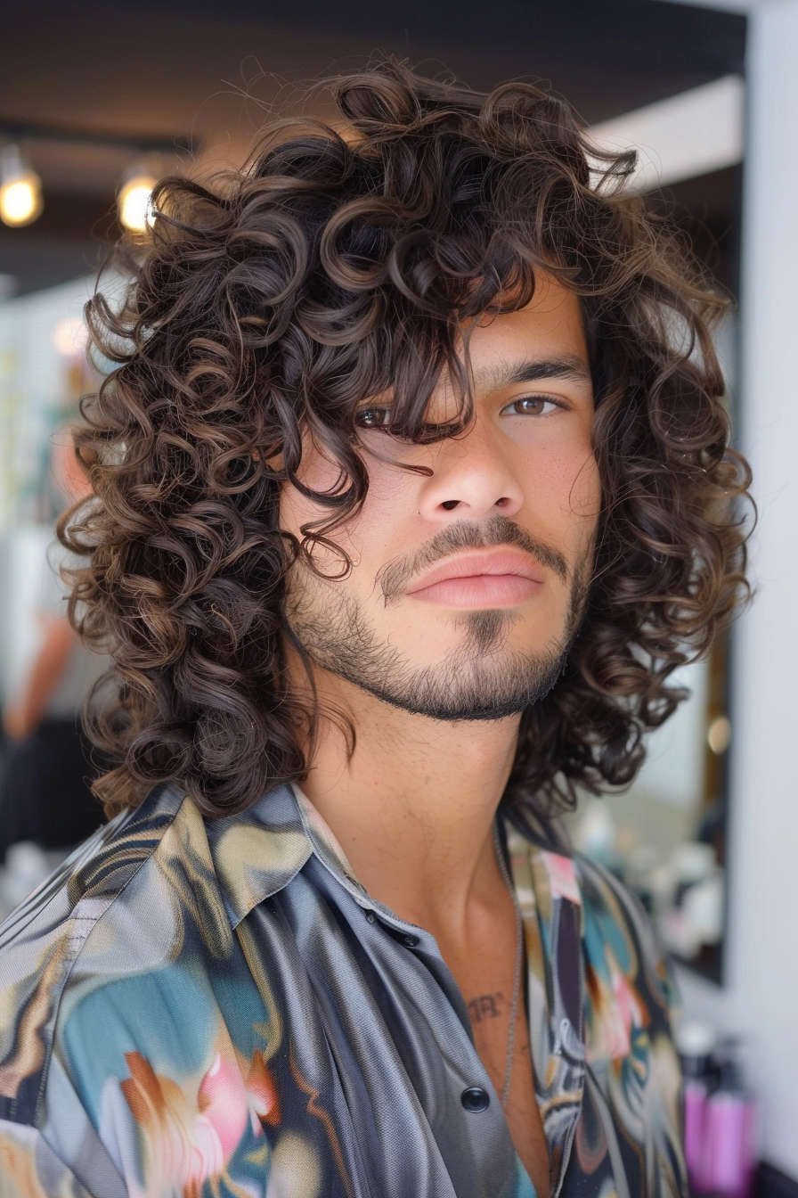 Long Curly Shag Haircuts for Men with Curly Hair