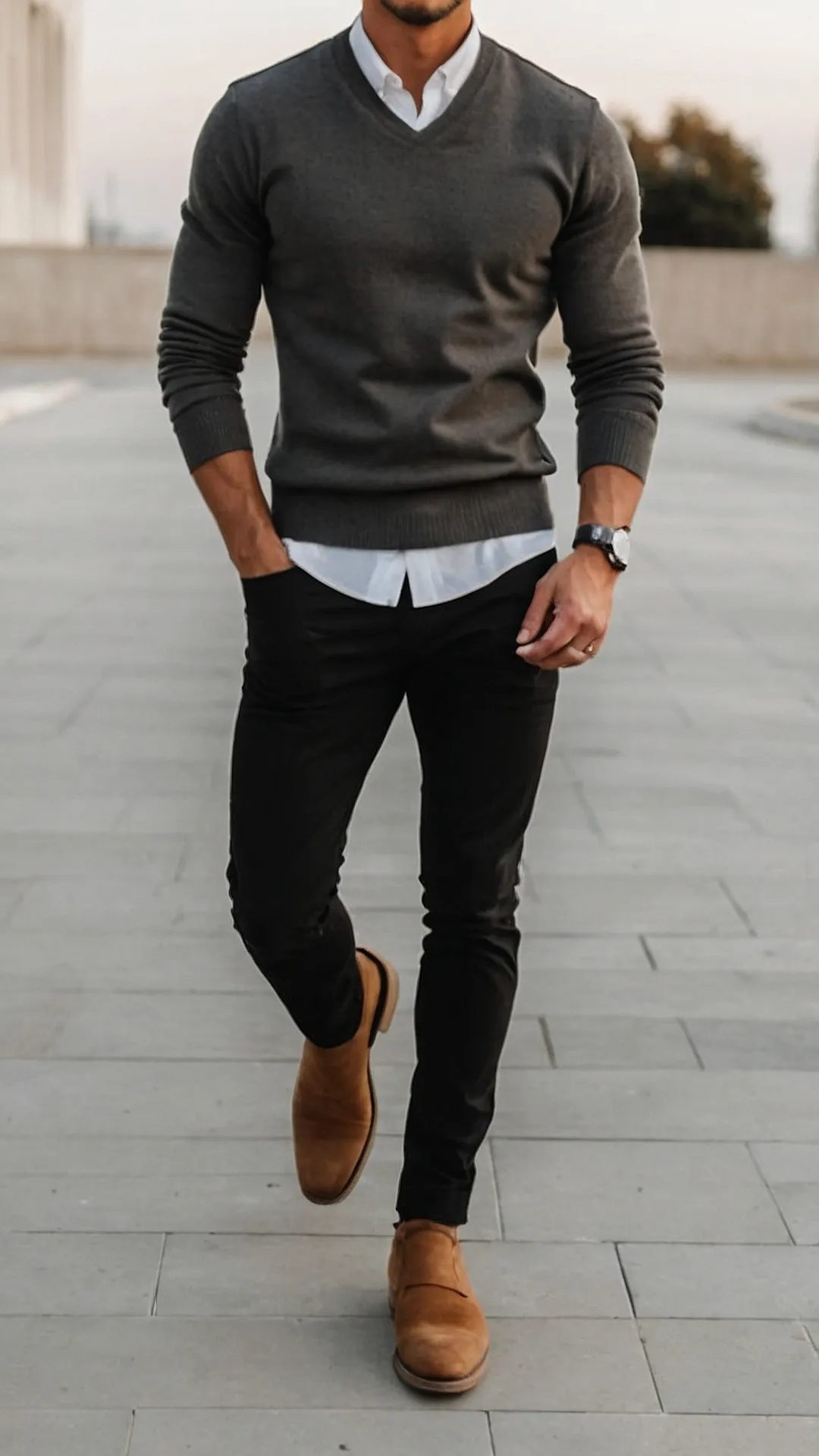 Quilted Jacket with Henley Shirt and Rugged Boots