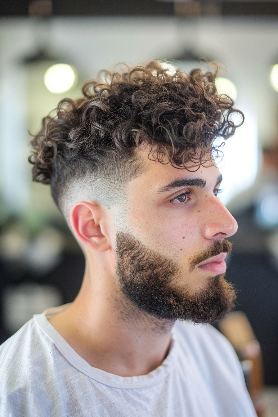 Trendy Fade with Beard Haircuts for Men with Curly Hair