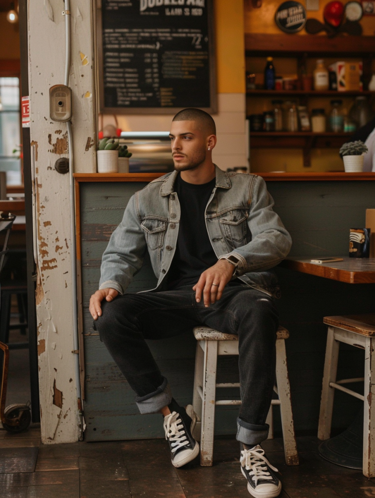 Daring Contrast with Acid-Wash Denim