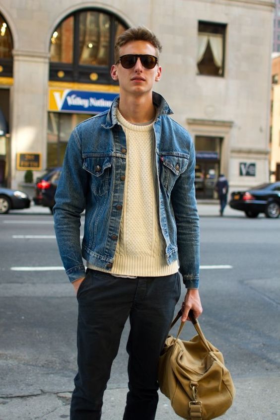 Cool Earth Tones with Slim-Fit Brown Denim