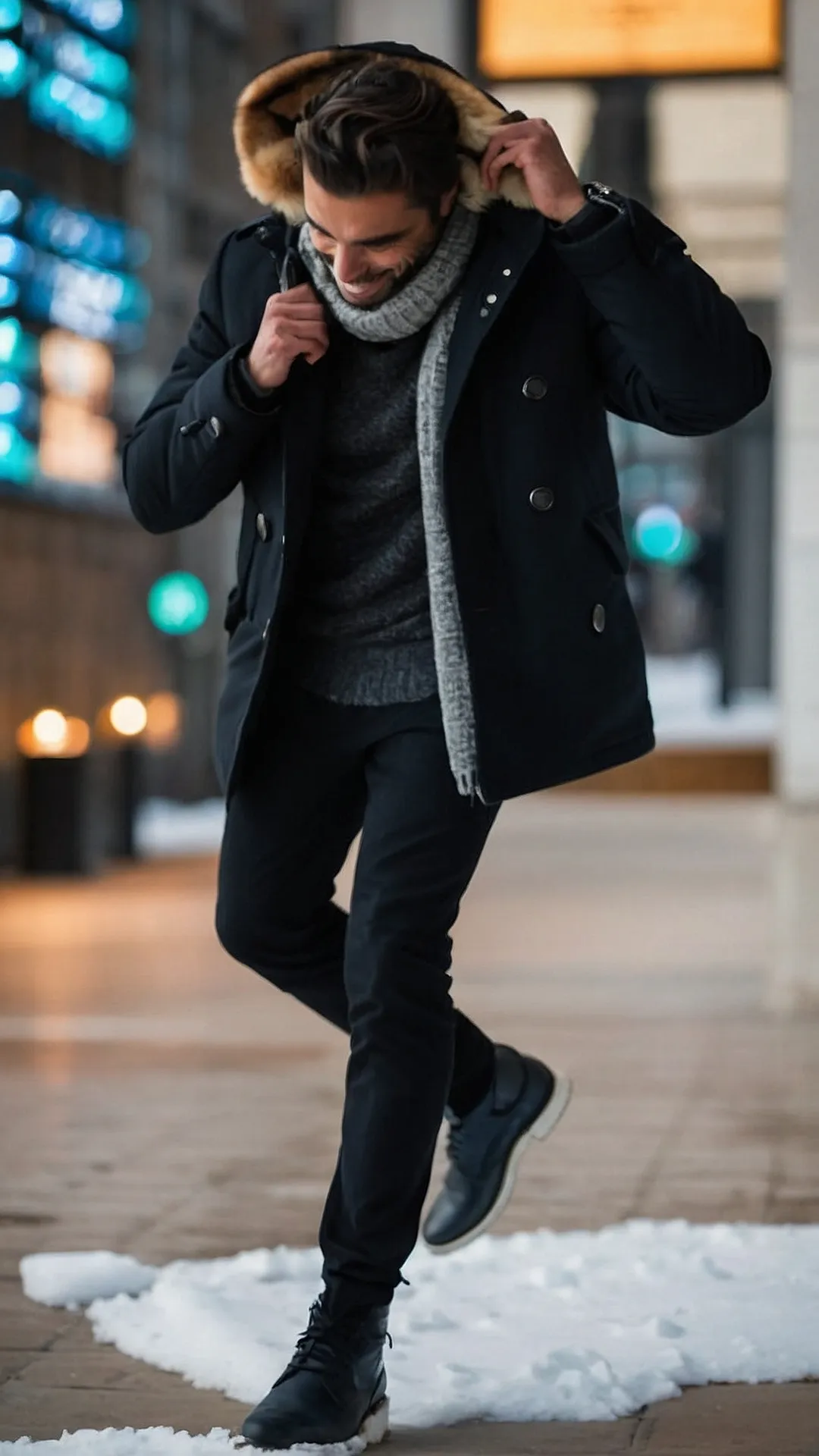 Sleek Black Monochrome Fall Outfit for Men