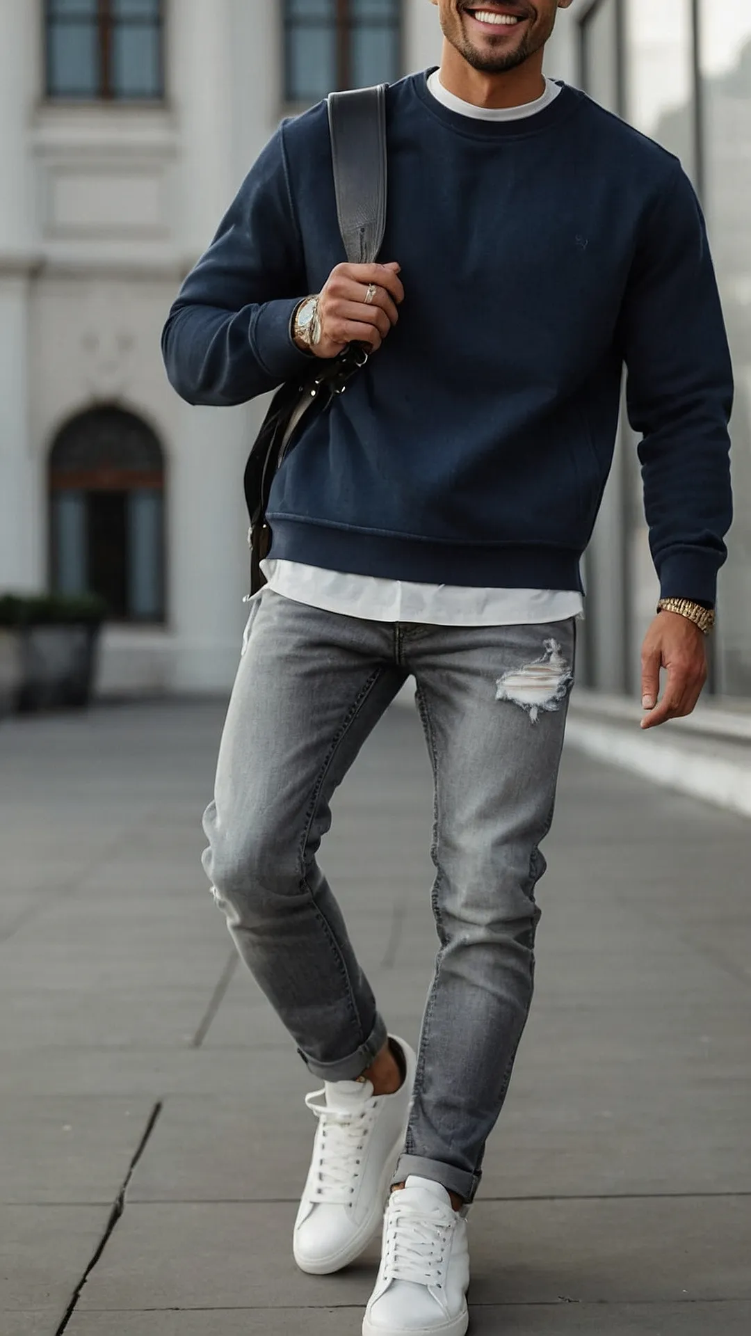 Layered Sophistication with Dark Denim