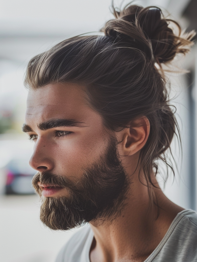 Sculpted Low Bun with Full Beard