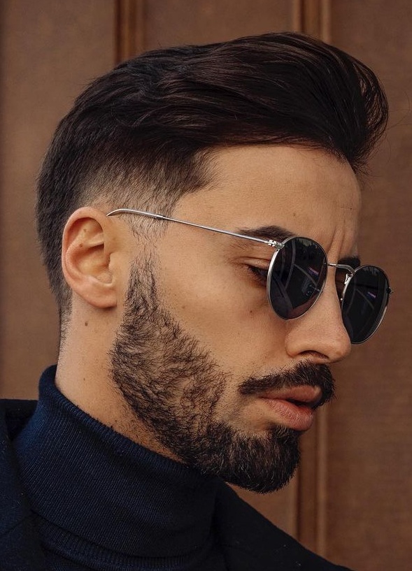 Layered Medium Beard with Brushed Back Undercut