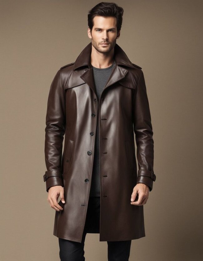 Brown Leather Trench Coat