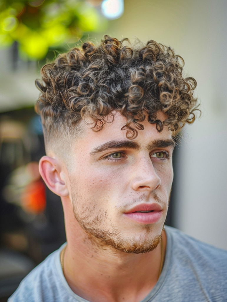 High-Volume Curly Top with Low Taper Fade