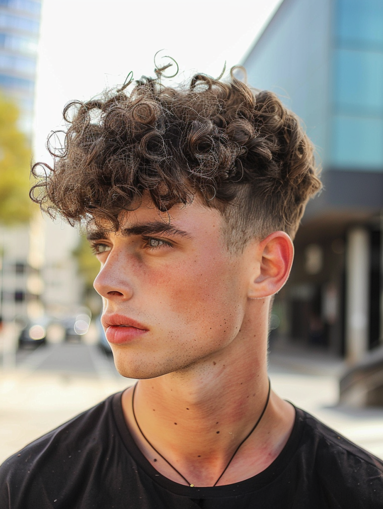 High-Volume Curly Top with Mid Taper Fade