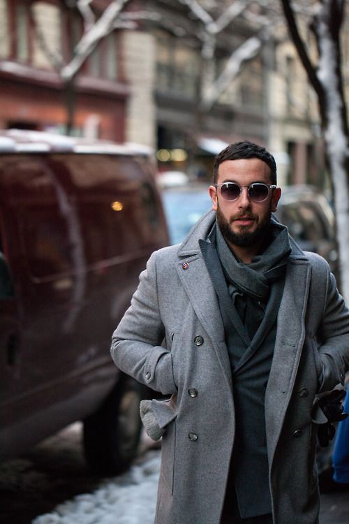 Pea Coat with Scarf and Chinos