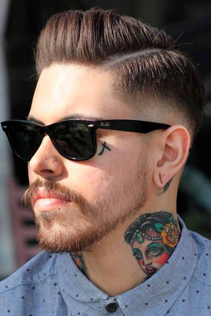 Slick Side Swept Pompadour with Undercut