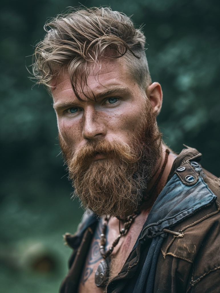 Rugged Viking Hairstyle with Mid-Fade