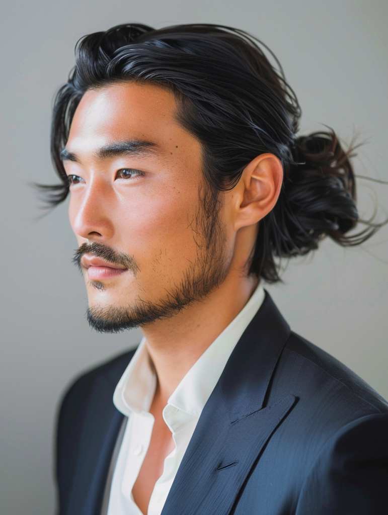 Sleek and Low Man Bun with Subtle Undercut