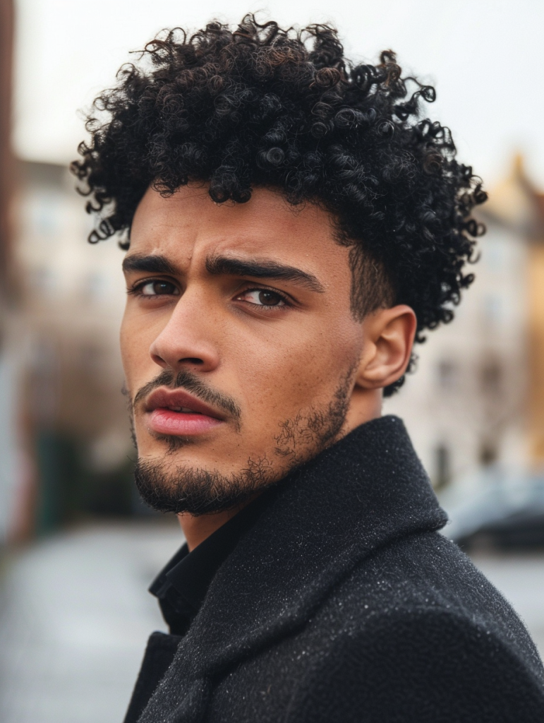 Textured high top fade hairstyle for Black men