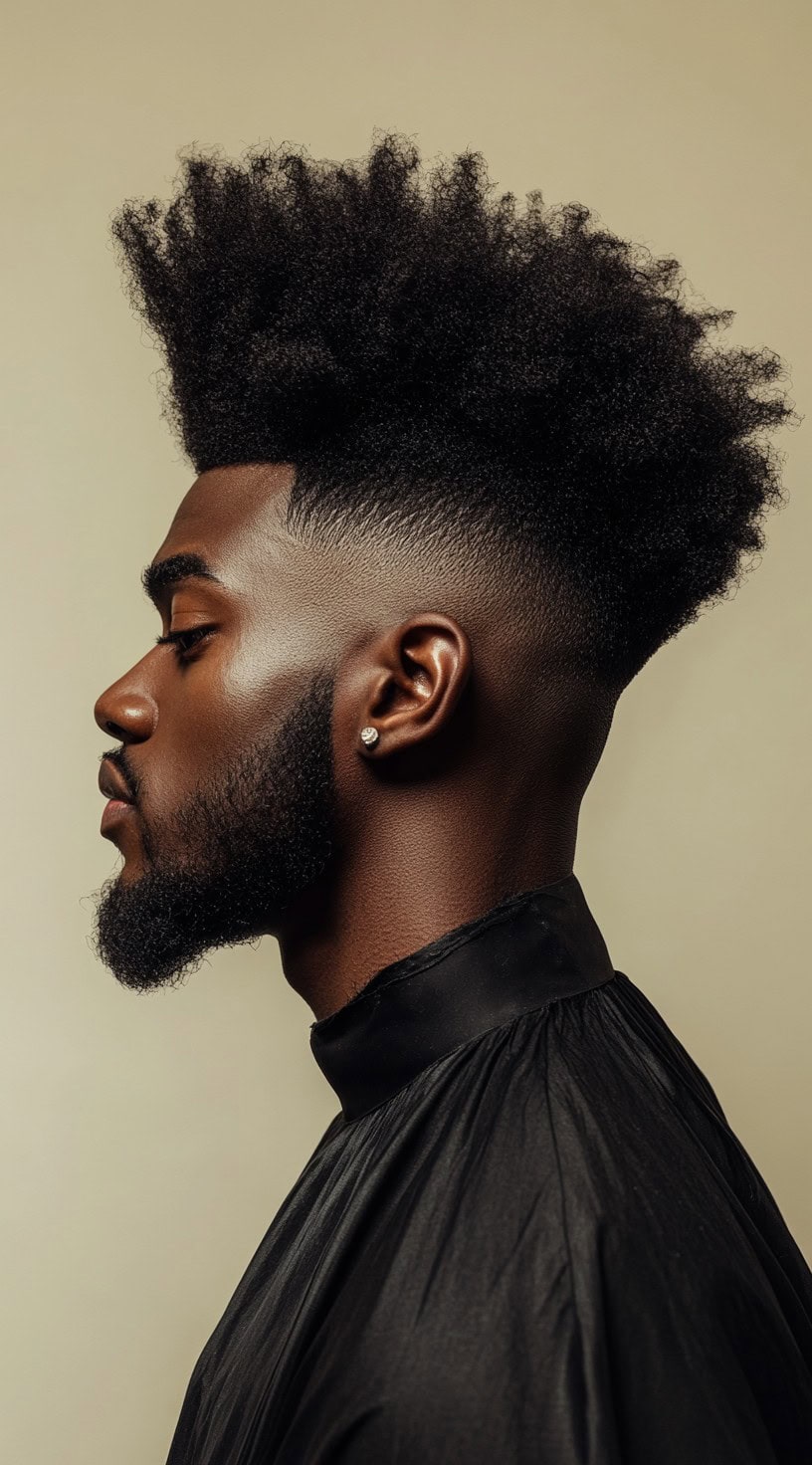 Afro high top fade with shape up for Black men