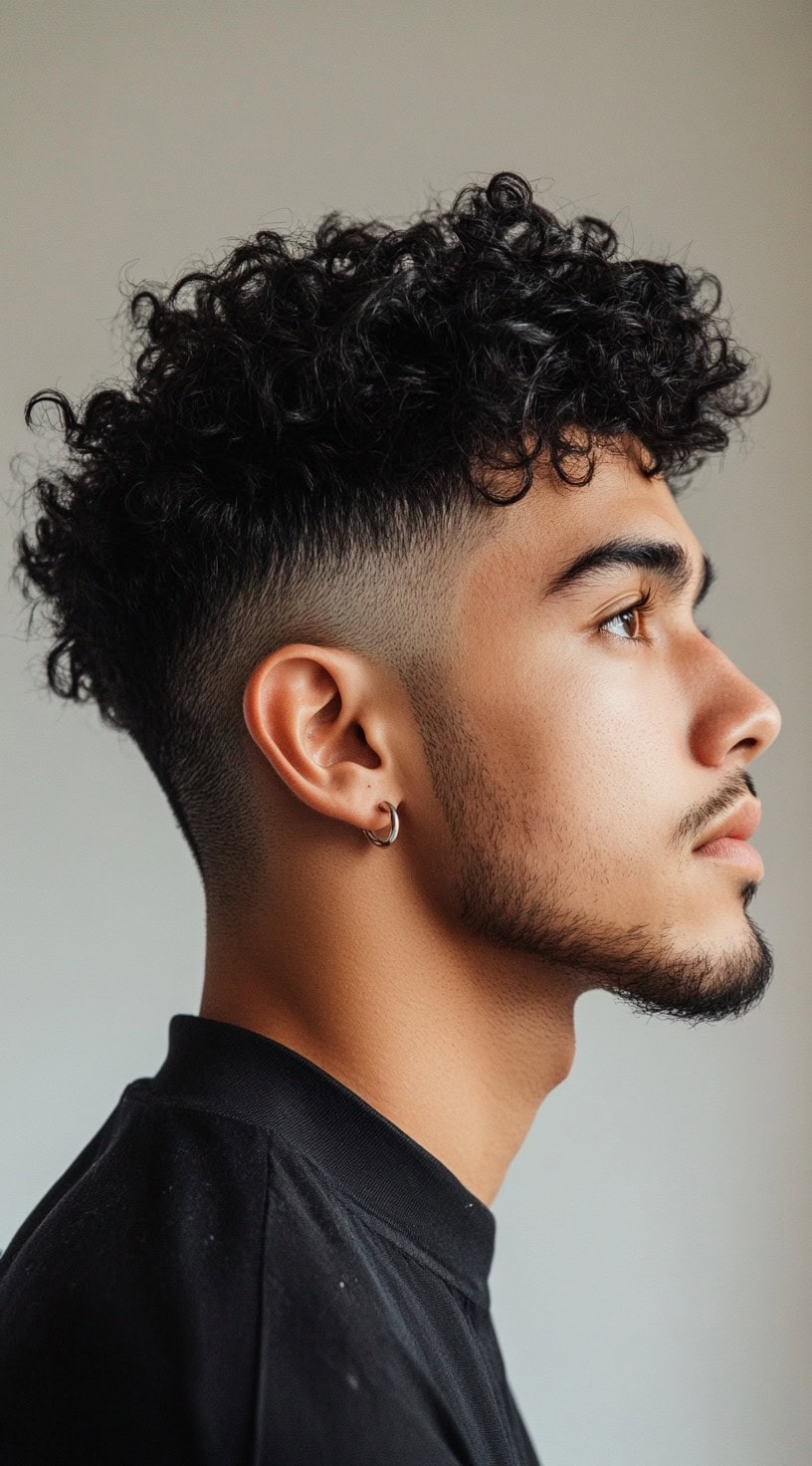 Low fade with curly top hairstyle for Black men