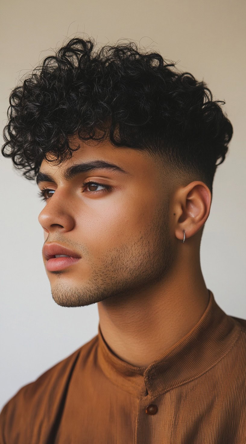 Mid fade with tight curls hairstyle for Black men