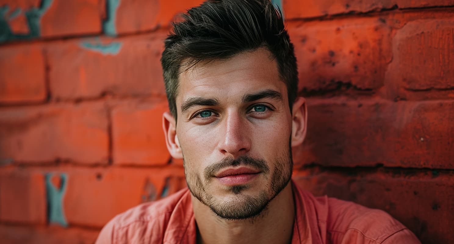 Handsome man with short hairstyle and texture with clean fade