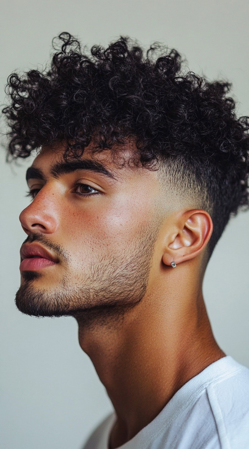 Tapered curly high top fade hairstyle for Black men